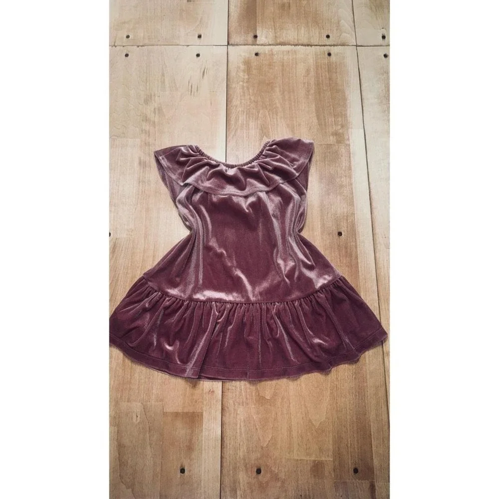 Old Navy Baby Girls Velvet Dress Rose Pink Ruffle Tiered Size 18 24‎ Months